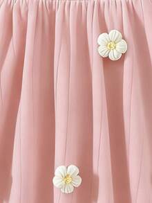 Elladie kids 女童休闲可爱圆领插肩泡泡袖收腰短款纯色针织碎花连衣裙 - 粉色 - 查看 5