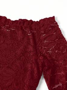 SHEIN Clasi Women's Elegant Party Solid Color Lace Patchwork Off-Shoulder Jumpsuit - Red - View 4