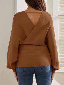 SHEIN Pregnant Women's Casual Heart Embroidery Batwing Sleeve Wrap Sweater, Autumn/Winter