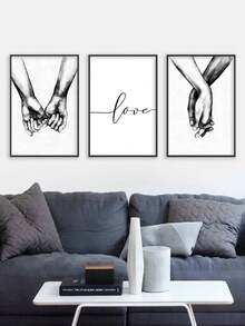 3Pcs/Set Hand In Hand Sweet Love Minimalist Home Decoration Wall Art Poster Canvas Print For Living Room Bedroom 3 Sizes Gifts Birthday Graduation - Multicolor - View 5