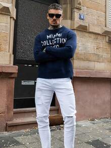 Artur Kramer 男式紧身弹力破洞机车牛仔裤 - 白色 - 查看 6