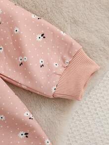 SHEIN Playful Pals Baby Girl Casual Everyday Commute Vacation Polka Dot & Ditsy Floral Thermal Lined Hooded Jacket, Autumn/Winter - Multicolor - View 5
