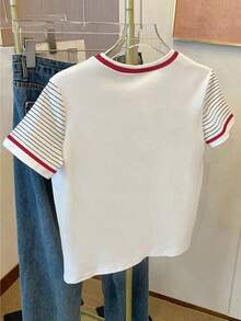 Resyla Women's Casual Striped Patchwork Short Sleeve T-Shirt, Summer