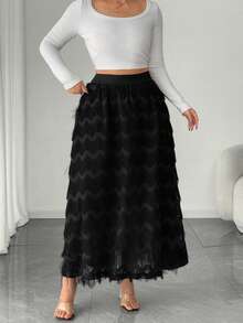 Elenzga Falda de gasa con recortes elegante para mujer de talla grande, otoño/invierno - Negro - Ver 5