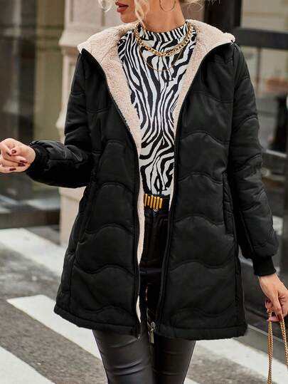 Aveloria Modichic 女士纯色长袖拉链领保暖内衬休闲连帽棉服冬季