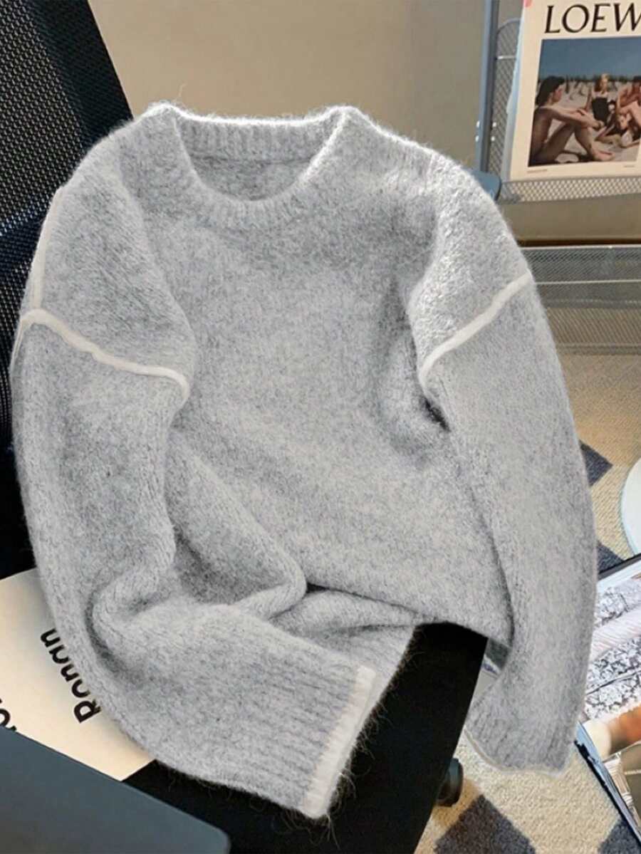 Franclia 女士复古灰色毛衣，柔软宽松针织上衣，2024秋冬新款 - 彩色 - 查看 1