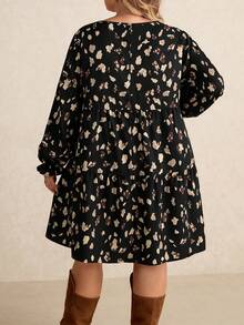 SHEIN CURVE+ Đầm cổ tròn tay dài họa tiết chấm bi cổ điển cỡ lớn, phù hợp cho mùa thu/đông - Nhiều màu - Xem 2