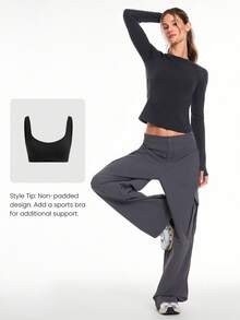 GLOWMODE 别致温暖系列 Swift 温暖羊毛混纺柔软舒适臀部长度隐藏拉链口袋拇指孔圆领长袖上衣秋冬户外日常休闲装 - 黑色 - 查看 7