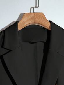Franclia Black Autumn Elegant Office Women's 2 Pieces Sets,Elegant Commuter Solid Color Blazer & High Waist Skirt Suit,Professional Clothes Skirt Blazer Set - Black - View 3