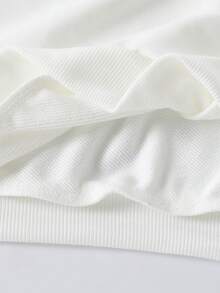 SHEIN Sparklyn 8-12岁女童可爱时尚休闲风白色圆领卫衣，粉色字母蝴蝶结印花，搭配粉色抽绳腰裤，两件套 - 紫色 - 查看 8