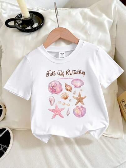 少女圆领条纹短袖T恤，夏季