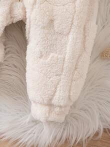 SHEIN Newborn Baby Girl Cute Apricot Fuzzy Cartoon Pattern Hooded Jumpsuit, Autumn/Winter - Multicolor - View 6