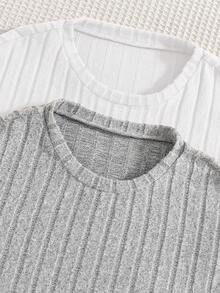 2pcs/Set Tween GirlsCasual Knitted Plush Fabric Top And Leggings Set, 1 Black Set And 1 Burgundy Set - Multicolor - View 7