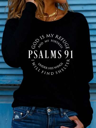 EMERY ROSE 2025 Long Sleeve Top,Bible Psalms Letter Printed Round Neck Long Sleeve T-Shirt