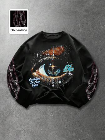 Street Life بلوزة رجالية فضفاضة مطبوعة بنقوش ألماس ولهب متلألئة