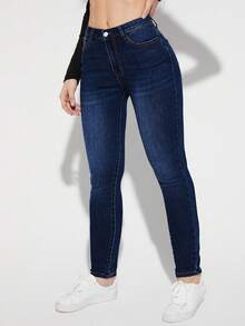 EMERY ROSE Quần denim bó sát co giãn màu xanh navy cỡ lớn dành cho nữ - Rửa tối - Xem 5