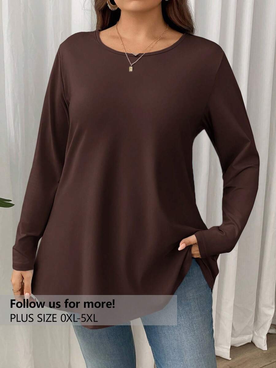 Firerie Túnica básica de manga larga, cuello redondo, unicolor, de corte holgado y elegante para ocasiones casuales y vacaciones, talla grande