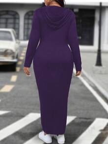 SHEIN LUNE Plus Size Solid Color Long Sleeve Casual Slim Long Dress Maxi Women Outfit - Purple - View 2