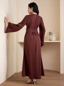 Veilorie Elegant damklänning med broderad utsvängd ärm i arabisk stil, höst - Kaffebrun - Visa 8