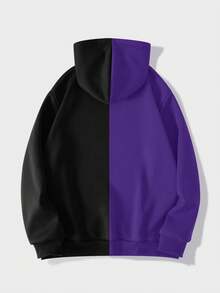 ROMWE MEN Street Life Spring Casual Graphic Men'S Color Block Drawstring Hooded Zip Up Hoodie With Pattern Printing, School, For Fall Winter, Long Sleeve Top - Multicolor - View 2