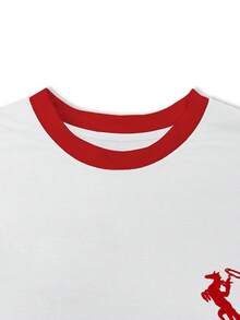 Resyla Women's T-Shirt/Paul Pattern Printing/Embroidery Craft/Women's Loose Casual Contrast Color Round Neck T-Shirt Top/Spring And Summer