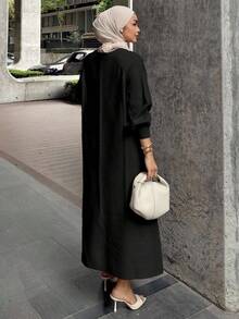 DAZY Women's Casual Solid Color Loose Knit Sweater Dress - Black - View 3