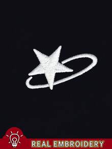 SHEIN Embroidered Hooded Fitted Sweatshirt For Women - Navy Blue - View 4