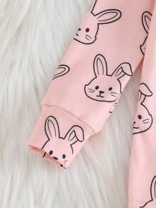 Cozy Pixies 女婴卡通兔子印花针织柔软圆领长袖上衣和松紧腰长裤两件套贴身睡衣套装 - 粉色 - 查看 8