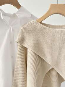 GlowEve 独特小众设计感灰色长袖针织衫，女士新款休闲宽松上衣，搭配条纹阔腿裤，女士针织两件套 - 彩色 - 查看 5