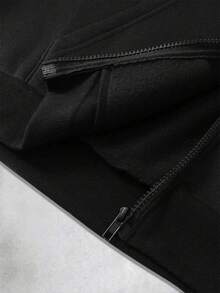 ROMWE MEN Goth Áo hoodie nam dài tay in họa tiết tương phản màu sắc, phong cách thường ngày mùa xuân/đông, kiểu dáng Y2K. - màu đen - Xem 3