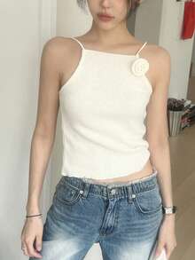 DAZY 2 Stücke Damen Rose Blumen Trägerhemd & Strickjacke Set, Herbst/Winter - Beige - Übersicht 8