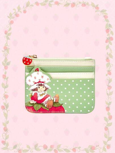 Cartoon Strawberry Girl Cardholder Card Wallet Zipper Coin Purse Key Chain