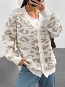 Flirla Sexy Leopard Print Loose Casual Cardigan For Women