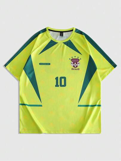 Prep T-shirt à manches courtes décontracté pour hommes avec imprimé en couleurs contrastées