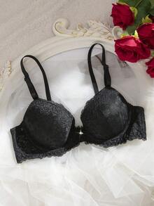 女士蕾丝衬垫钢圈文胸套装（2件装） - 黑色 - 查看 6
