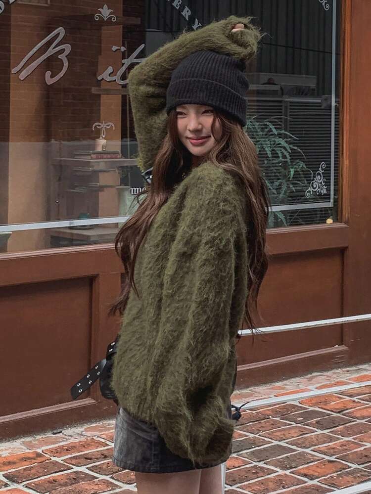 Soft, Slouchy Style Round Neck Women's Vintage Loose Cardigan, Autumn/Winter