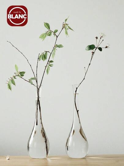 1入組日式玻璃花瓶,透明禪意裝飾,新中式家居裝飾,花藝擺設,乾花精細口花瓶