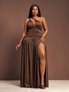 Slaydiva 2025 春夏新品 音乐节、复活节、西部风、游牧风、生日派对、毕业典礼、学院风、学生风、日常休闲、基本百搭、休闲、度假、邮轮旅行、海滩、日光浴、网络热播、街头潮流、婚礼宾客波西米亚风、通勤、早午餐、机场、Y2K、乡村复古、节日、新年、情人节、优雅浪漫性感派对深 V 领露背开衩 A 字长裙 - 棕色 - 棕色 - 查看 3