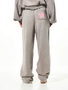 SUMWON WOMEN Quần jogger đính đinh tán cỡ lớn in hình ngôi sao và đường may pha lê bên hông dành cho nữ mặc ở nhà thường ngày - Xám - Xem 2