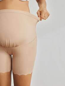 BloomMama 1pc Coffee Brown Comfortable Minimalist High Waist Flat Belly Wavy Hem Maternity Underwear - Coffee Brown - View 2