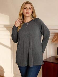 Rosumi Plus Size Round Neck Long Sleeve Casual Loose Soft Appealing T-Shirt,Winter Clothes For Women - Dark Grey - View 3