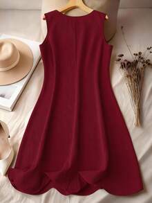 Vestido casual de talla grande para mujer con bordado sin mangas para vacaciones - Burdeos - Ver 2