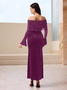 Modelyn Autumn/Winter Off Shoulder Velvet Floral Patchwork Solid Color ...