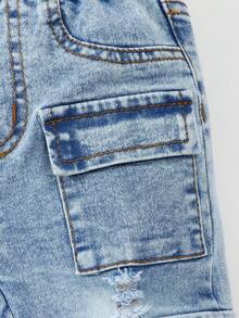 Pantalones vaqueros cargo ajustados y elásticos para bebé niño, estilo retro y elegante - Lavado ligero - Ver 4