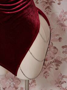 SHEIN ICON Plus Size Velvet Exaggerated Plunging Neckline Rhinestone Decor Backless Criss-Cross High Slit Mini Dress/Christmas