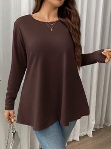 Firerie Túnica básica de manga larga, cuello redondo, unicolor, de corte holgado y elegante para ocasiones casuales y vacaciones, talla grande