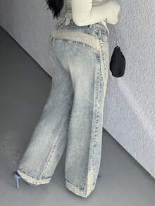 Alexandranx 女式简约前扣口袋休闲牛仔裤 - 藍色 - 查看 4