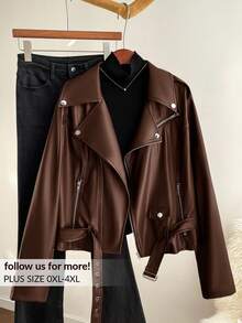 CosyJoli Giacca in pelle nera casual e ampia da donna, adatta per l'autunno e la primavera, stile di base quotidiano, stile Y2K, streetwear, primavera, cappotti da donna, stile anni 2000, disco, autunno