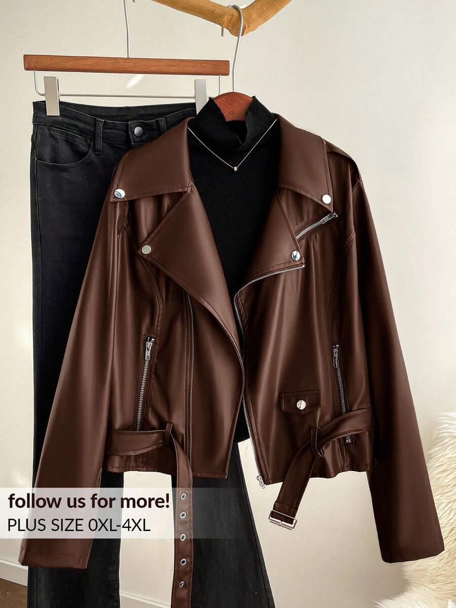 CosyJoli Giacca in pelle nera casual e ampia da donna, adatta per l'autunno e la primavera, stile di base quotidiano, stile Y2K, streetwear, primavera, cappotti da donna, stile anni 2000, disco, autunno