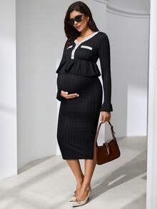 MaterniWear 2pcs Maternity Elegant Commuter Top And Skirt Set - Black and White - View 5